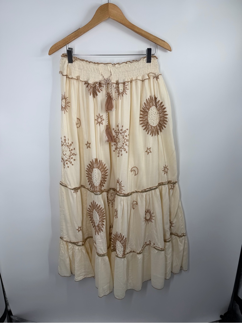 Zara Cream Boho Celestial Maxi Skirt - Picture 4 of 16